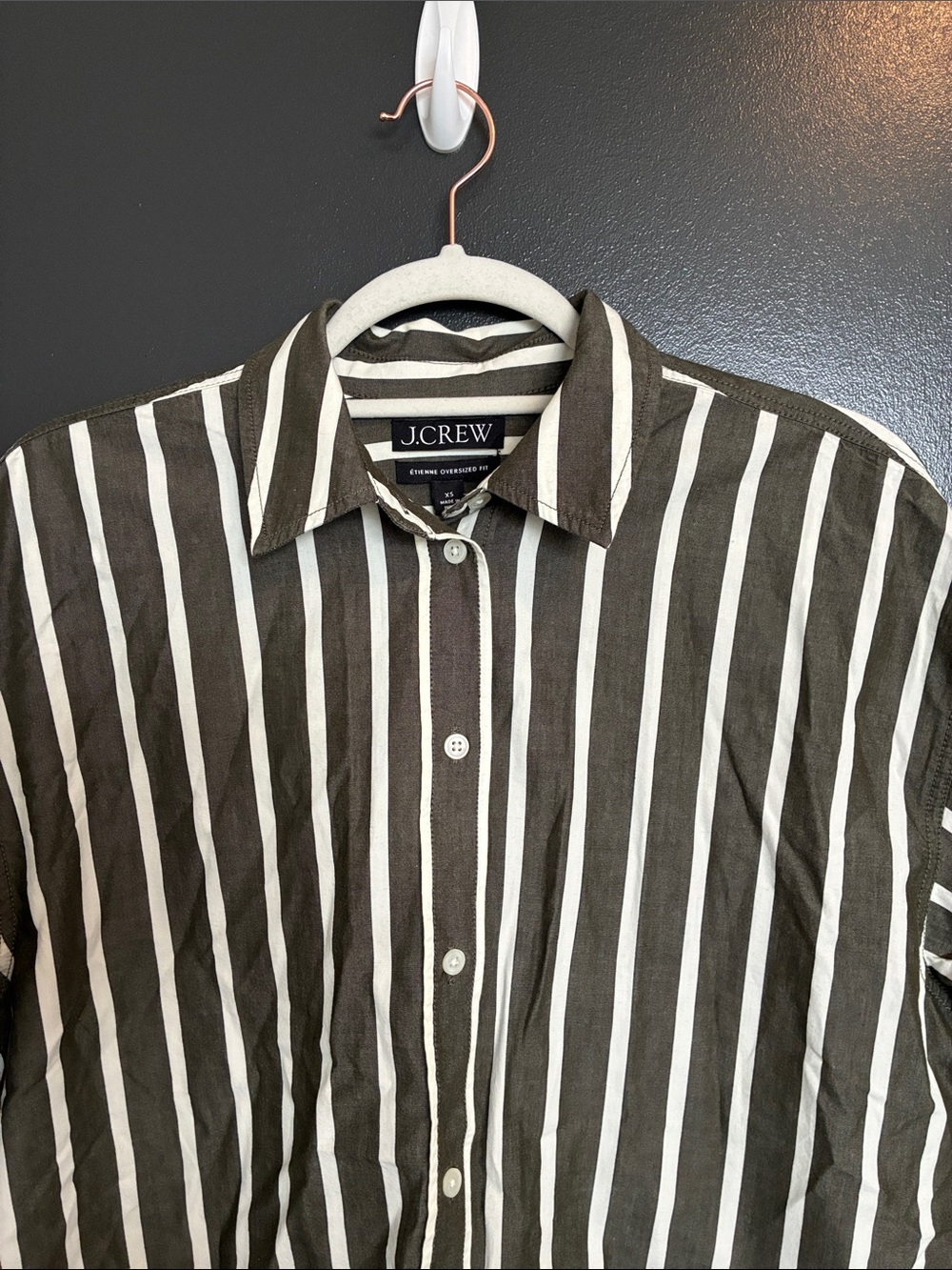NWT J Crew Étienne oversized shirt in offset-stripe cotton poplin Sz XS - Picture 4 of 7